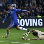 Chelsea's Torres runs past Benfica's goalkeeper Artur to score in Europa League final soccer match at Amsterdam Arena
