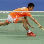 China's Chen Long plays against China's Du Pengyu during their men's singles finals of the Badminton Asia Championships in Taipei Arena