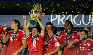 Bayern Munich celebrate with the Super Cup