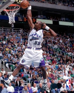 Karl Malone goes for a dunk