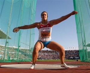 Perkovic of Croatia competes during the women's discus final at the European Athletics Championships in Helsinki